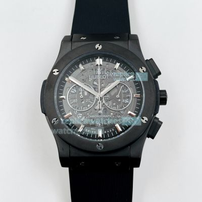 Replica Hublot Classic Fusion Chronograph Watch All Black Skeleton Face 45MM